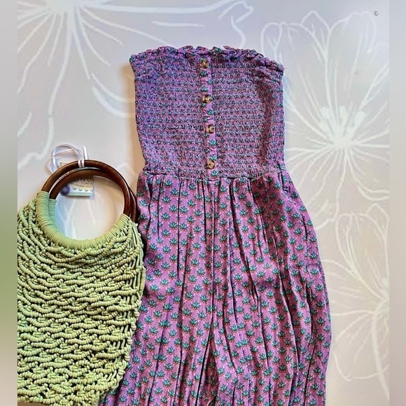 OLIVACEOUS STRAPLESS PURPLE FLORAL JUMPER | SIZE SMALL - Picture 3 of 6